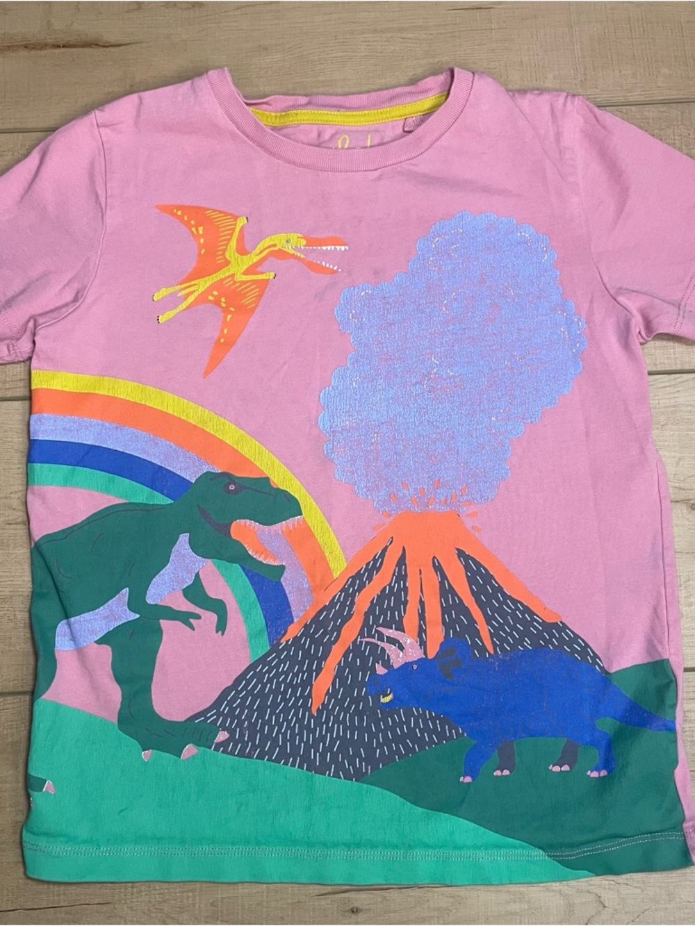 Mini Boden Kids Pink Dinosaur T-Rex Pterodactyl Triceratops Tee Shirt 8-9